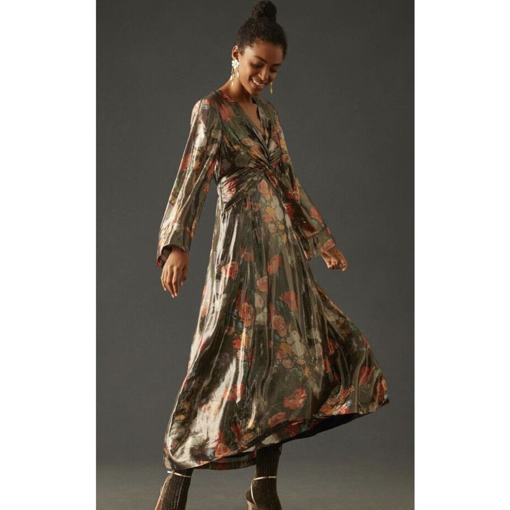 Anthropologie Caballero Deep V-Neck Maxi Dress